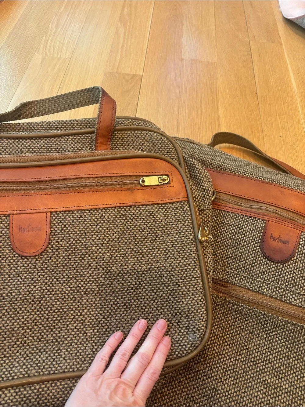 Vtg Hartmann Luggage Set Tweed Leather Carry On Travel Bags